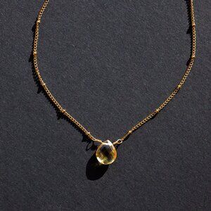 Gold Chain Necklace with Yellow Faceted Teardrop Pendant